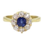 Early 20th century 18ct gold sapphire and old cut diamond cluster ring