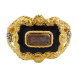 George IV 18ct gold black enamel and glazed mourning ring