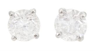 Pair of 18ct white gold round brilliant cut diamond stud earrings