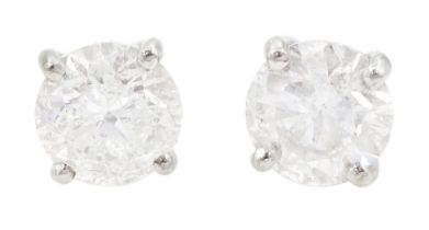 Pair of 18ct white gold round brilliant cut diamond stud earrings