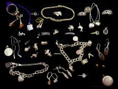 Silver and stone set silver jewellery including charm bracelets