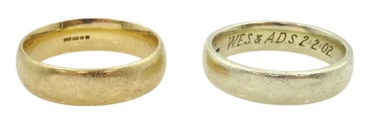 Two 9ct white and yellow gold wedding bands