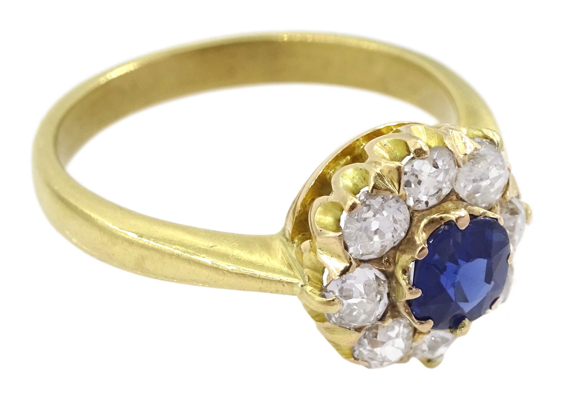 Early 20th century 18ct gold sapphire and old cut diamond cluster ring - Image 3 of 7