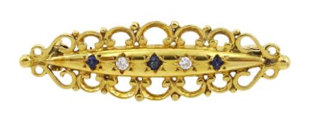 9ct gold diamond and sapphire brooch