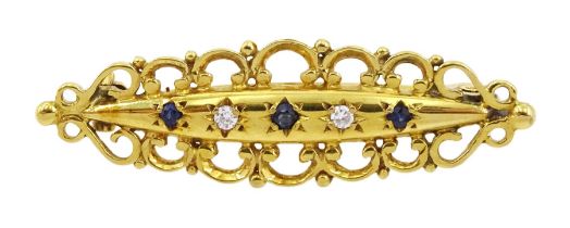 9ct gold diamond and sapphire brooch