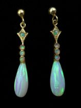 Pair of 9ct gold opal pendant stud earrings