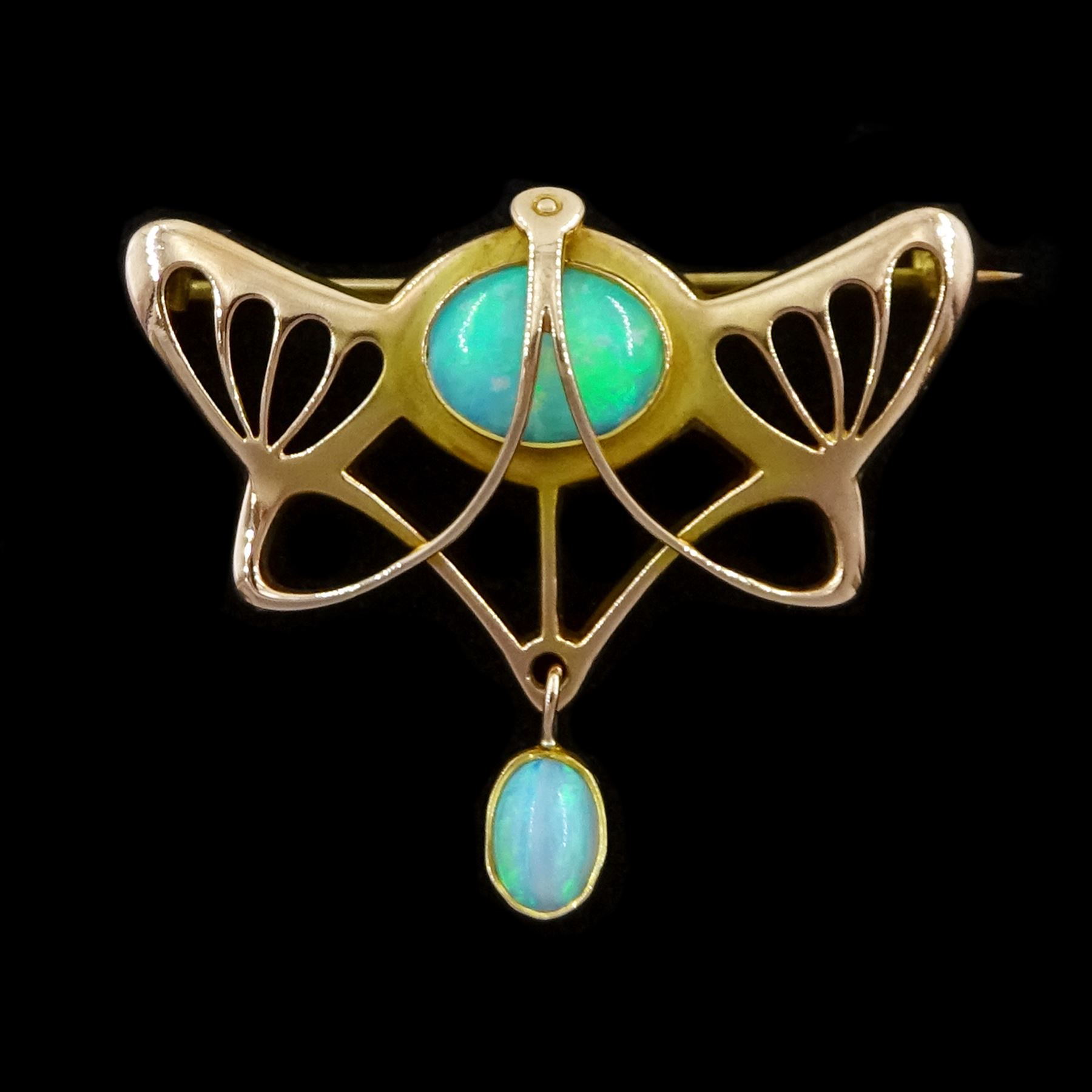 Art Nouveau 9ct gold opal brooch by Barnet Henry Joseph