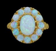 Silver-gilt opal cluster ring