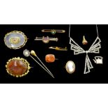 Victorian and later jewellery including silver Blue John horseshoe brooch by Ward Brothers