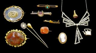 Victorian and later jewellery including silver Blue John horseshoe brooch by Ward Brothers