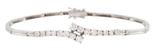 18ct white gold round brilliant cut diamond crossover bracelet