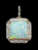 9ct gold opal and diamond pendant