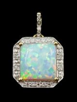 9ct gold opal and diamond pendant