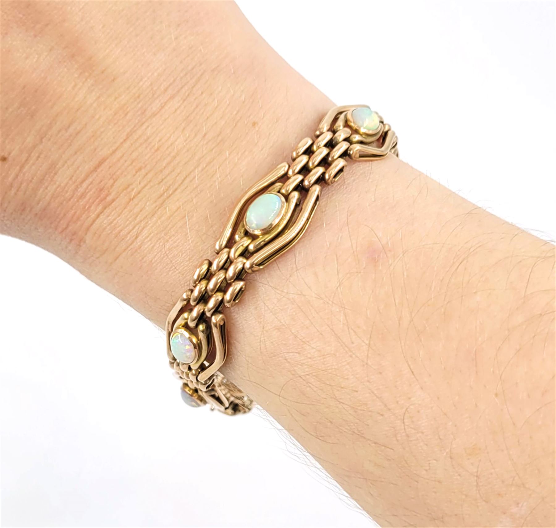 Early 20th century rose gold opal link bracelet - Image 2 of 2