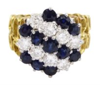 18ct gold sapphire and round brilliant cut diamond cluster ring