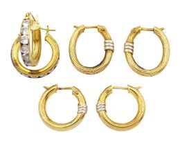 Pair of cubic zirconia hoop earrings and two other pairs of gold hoop earrings