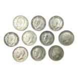 Ten King George V 1914 silver half crown coins