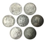 Seven Queen Victoria silver half crown coins