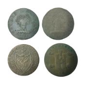 Four Georgian tokens comprising 1791 Liverpool Thomas Clarke Halfpenny
