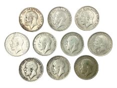 Ten King George V silver half crown coins