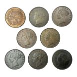 Eight Queen Victoria halfpenny coins