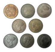 Eight Queen Victoria halfpenny coins