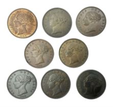 Eight Queen Victoria halfpenny coins