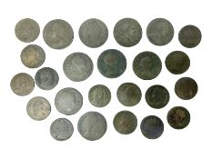 Twenty three late 18th to 19th Century ‘copper’ coinage to include two George II 1754 farthings