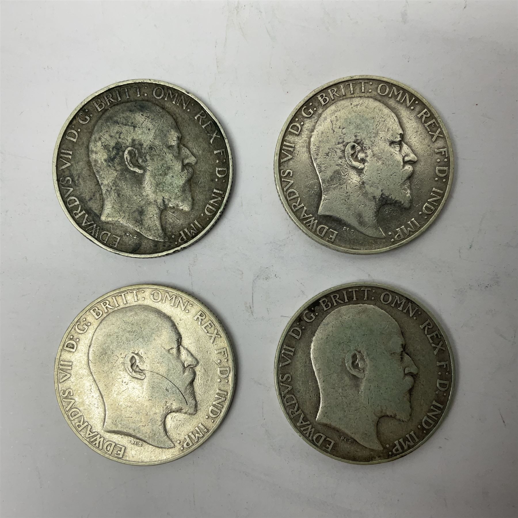 Four King Edward VII standing Britannia silver one florin coins - Image 3 of 3