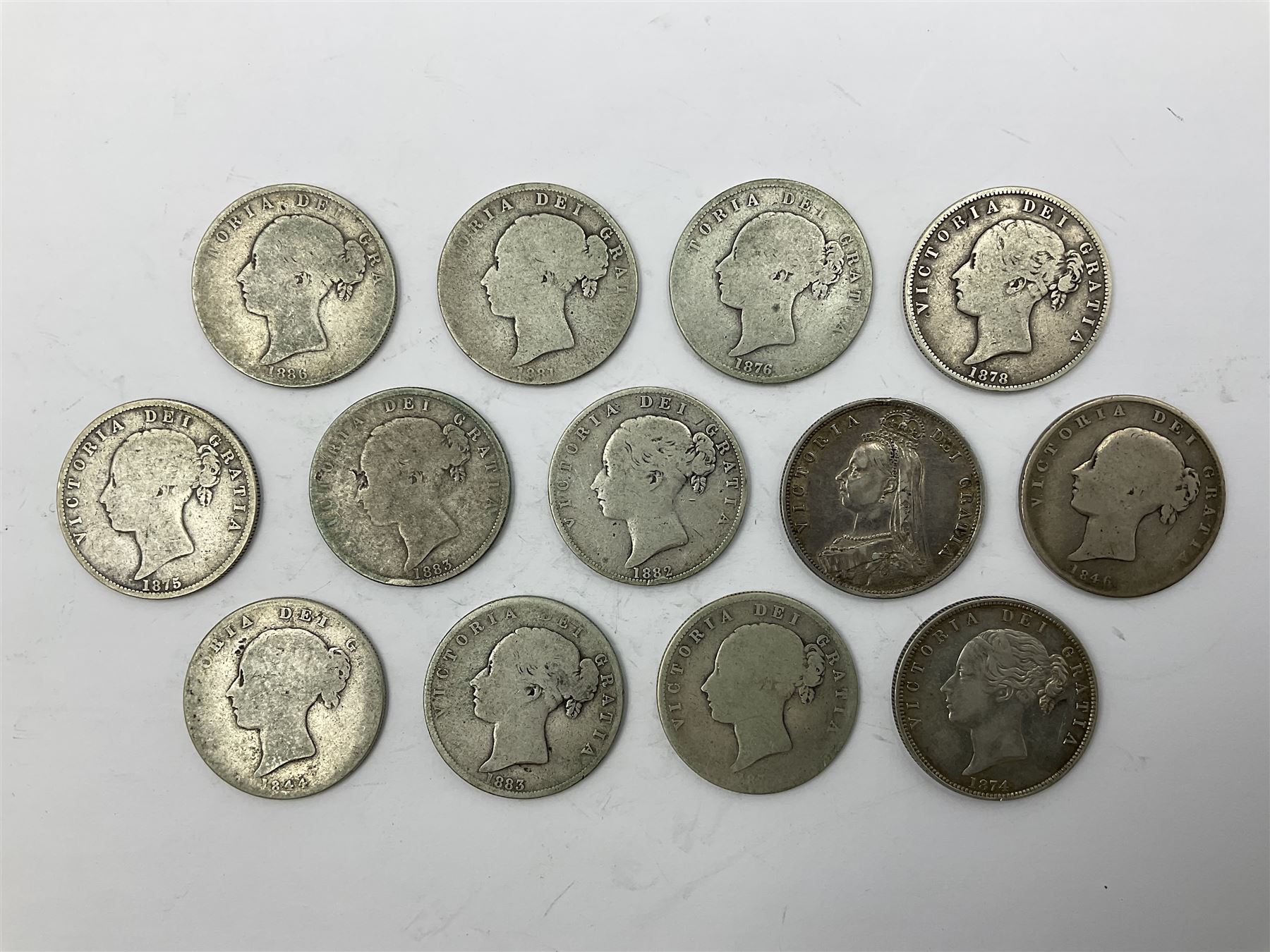 Thirteen Queen Victoria silver half crown coins - Image 3 of 3