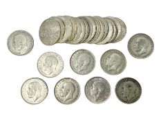 Twenty-six King George V pre 1920 silver one florin coins