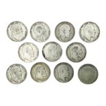 Eleven King Edward VII half crown coins