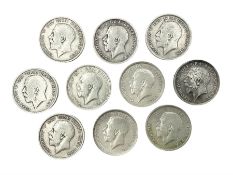 Ten King George V 1918 silver half crown coins