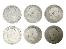 Six George III silver crown coins