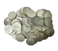 Approximately 370 grams of Great British pre 1947 silver one shilling coins