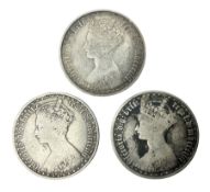 Three Queen Victoria silver 'Gothic' florin coins