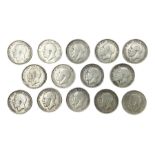 Fourteen King George V silver half crown coins