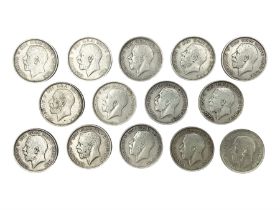 Fourteen King George V silver half crown coins