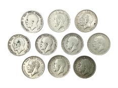 Ten King George V silver half crown coins