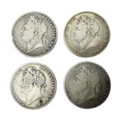 Four King George IIII silver crown coins