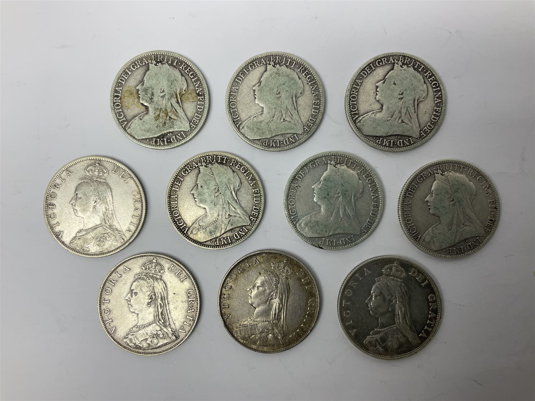 Ten Queen Victoria silver one florin coins - Image 3 of 3