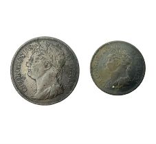 George IV Ireland 1822 penny and 1823 half penny 'Hibernia' coins