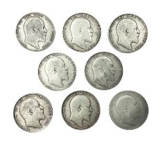 Eight King Edward VII silver half crown coins