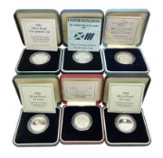 Six The Royal Mint United Kingdom silver proof two pound coins