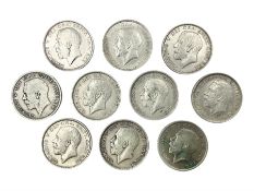 Ten King George V 1914 silver half crown coins