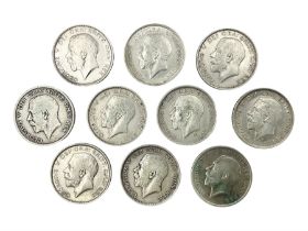 Ten King George V 1914 silver half crown coins