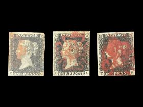 Three Great Britain Queen Victoria penny black stamps
