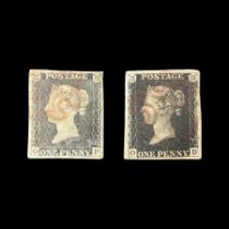 Two Great Britain Queen Victoria penny black stamps