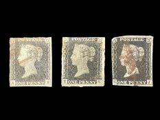 Three Great Britain Queen Victoria penny black stamps