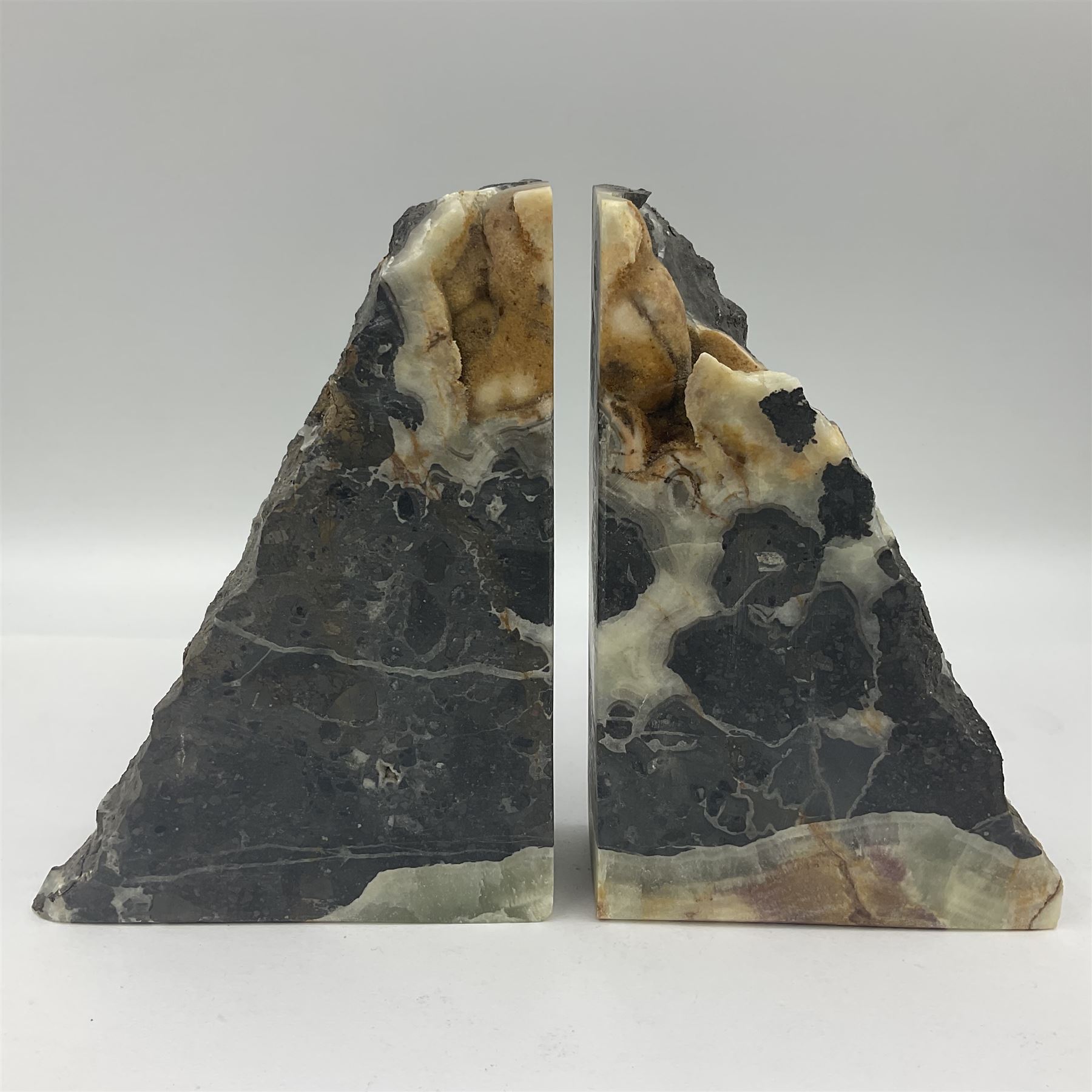 Pair of septarian onyx bookends of rectangular form with polished to three sides with a raw outer ed - Image 2 of 12